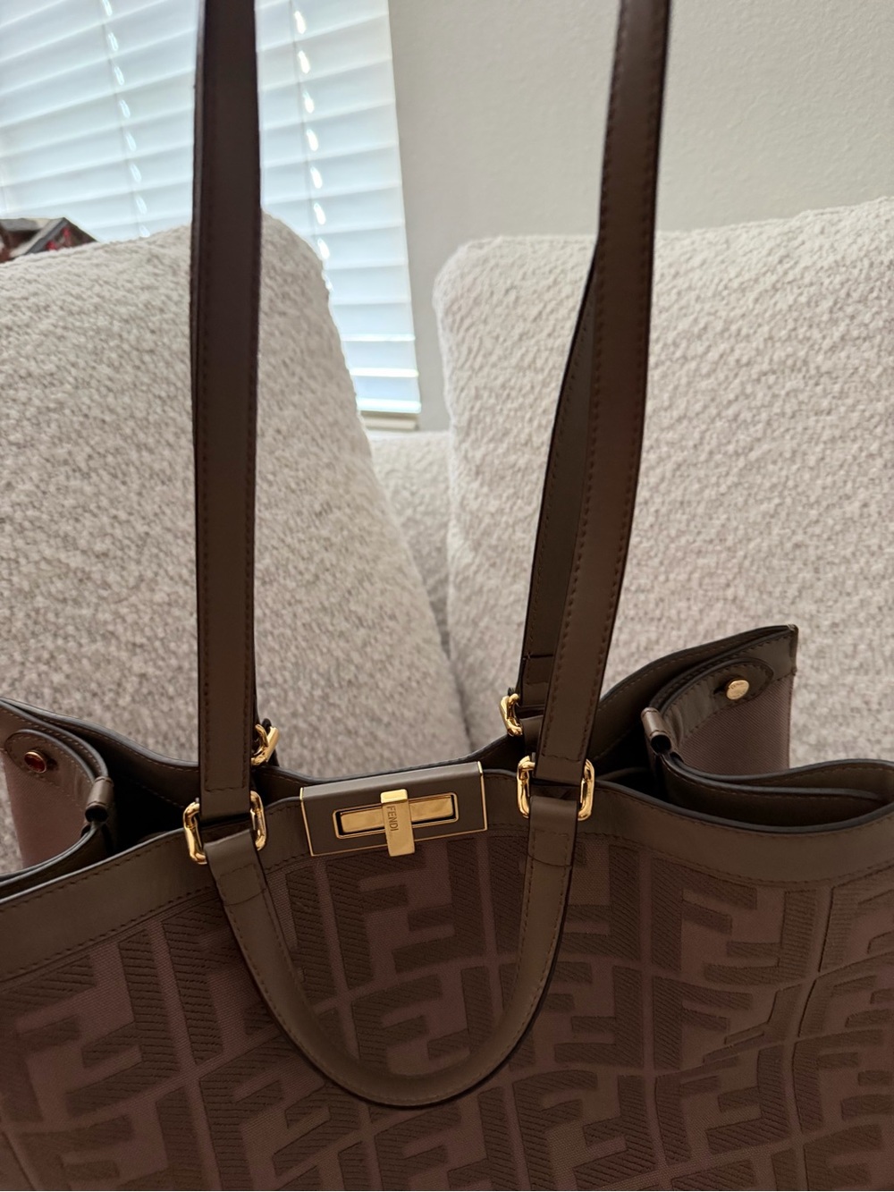 Fendi Brown Zucca Monogram Tote with Gold-Tone Hardware - Picture 7 of 15